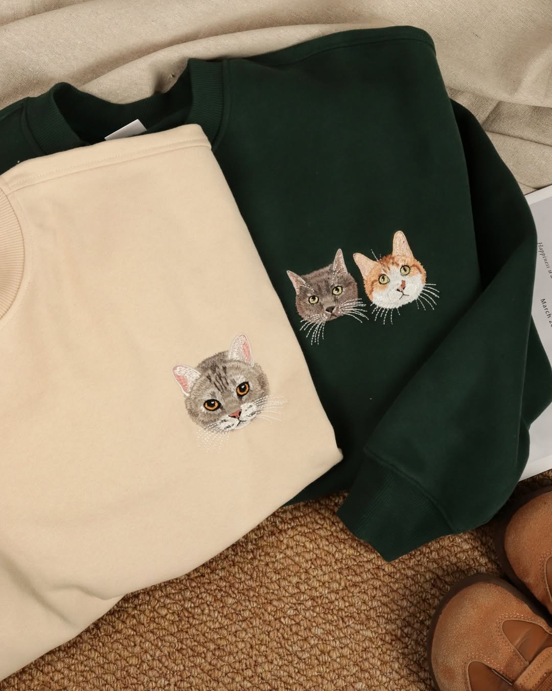 Custom Pet Embroidered Sweatshirt from Photo, Personalized Pet Face and Pet Name Sweatshirt or Shirt