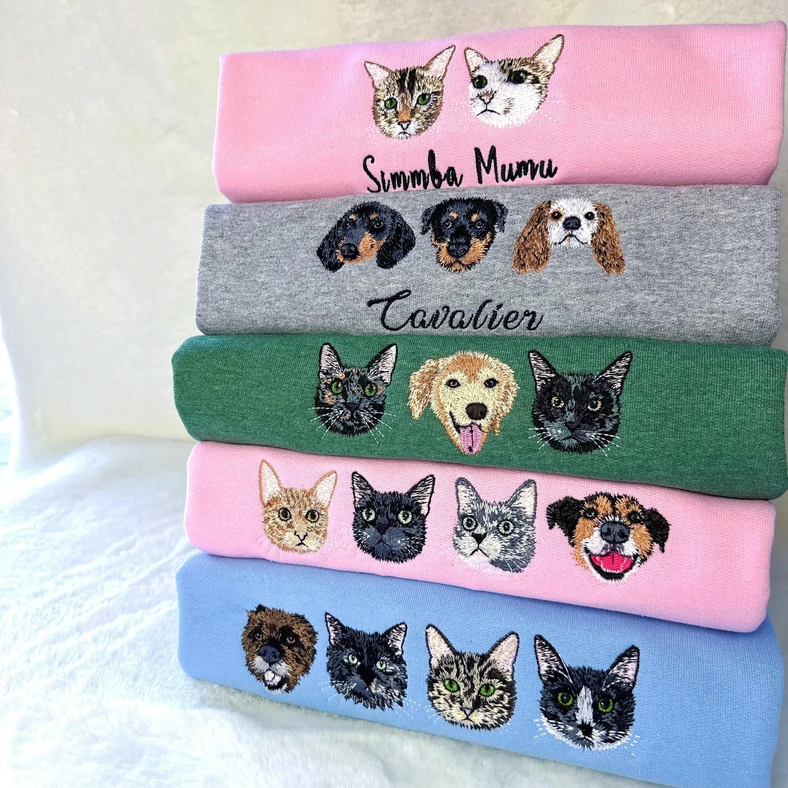 Personalized Pet Portrait Embroidered Sweatshirt, Custom Dog Cat Gift