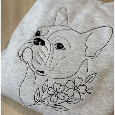 Pet Portrait Outline Embroidered Sweatshirt with Floral Details