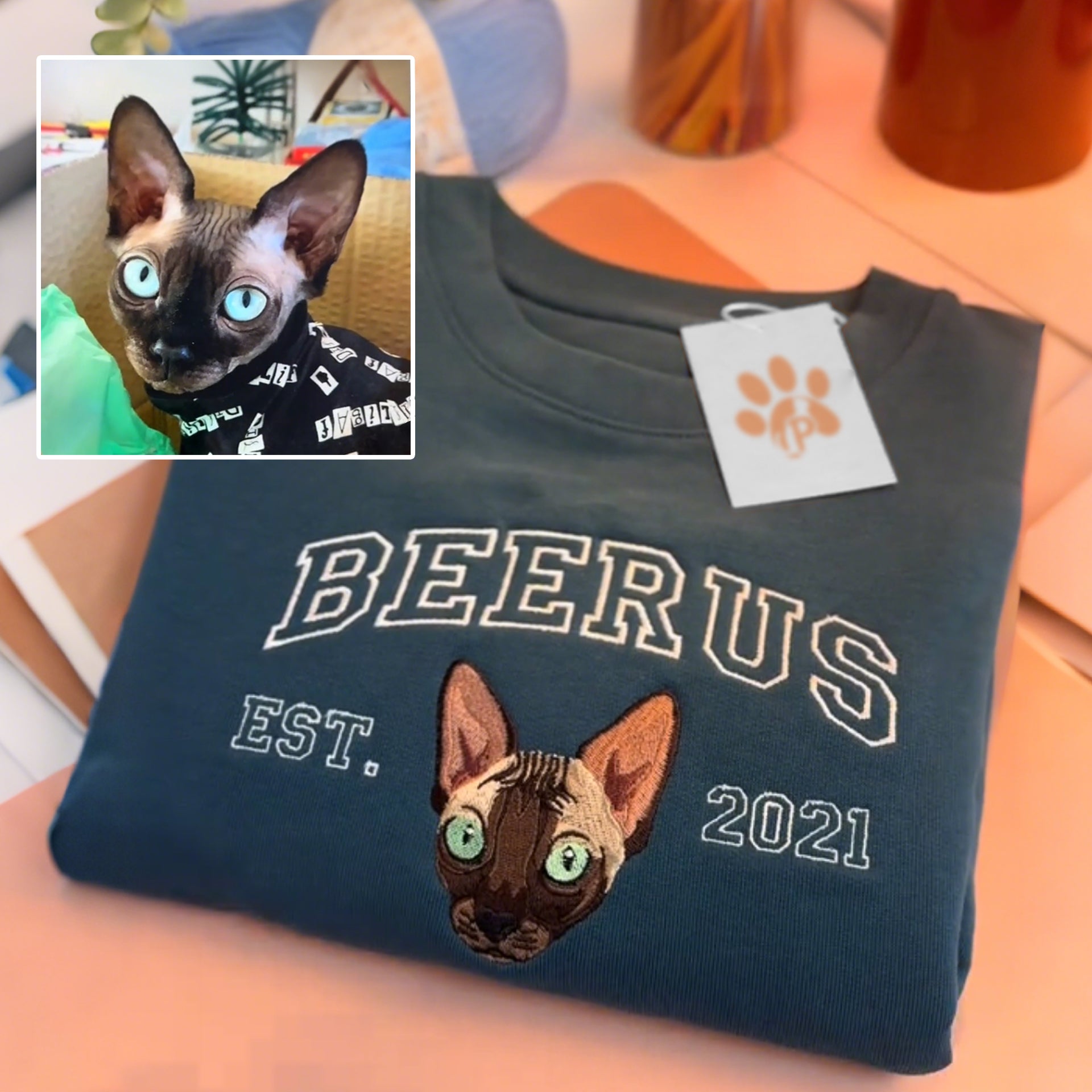 Custom Embroidered Sweatshirt with Dog Face Varsity from Photo, Gift for Pet Lovers