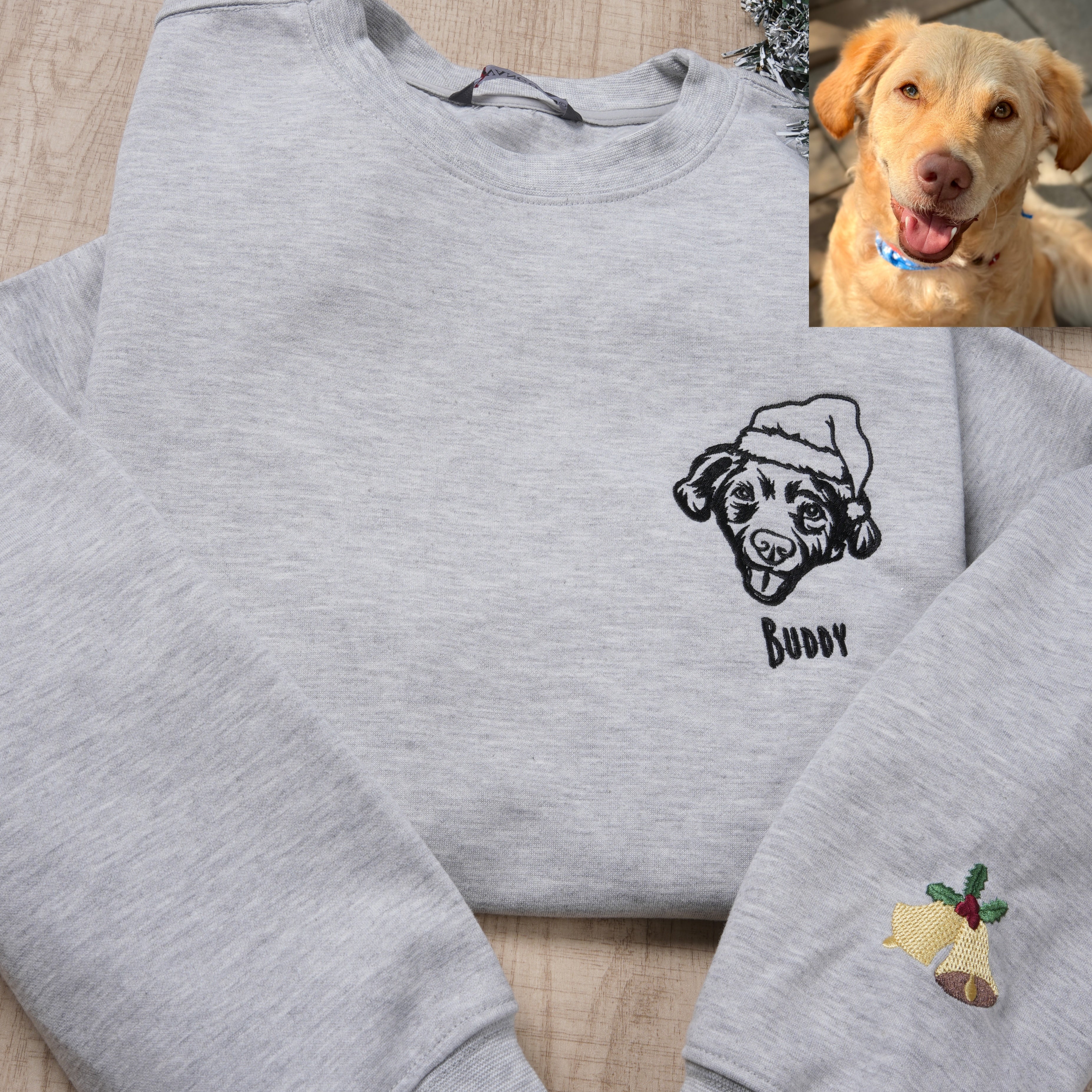 Custom Embroidered Pet Face Hoodie, Sweatshirt, Personalized Pet Portrait for Christmas or Memorial