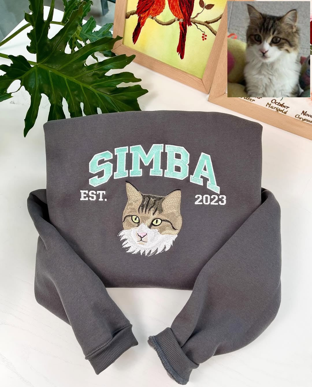 Custom Pet Portrait Embroidered Hoodie And Sweatshirt, Pet Lover Gift