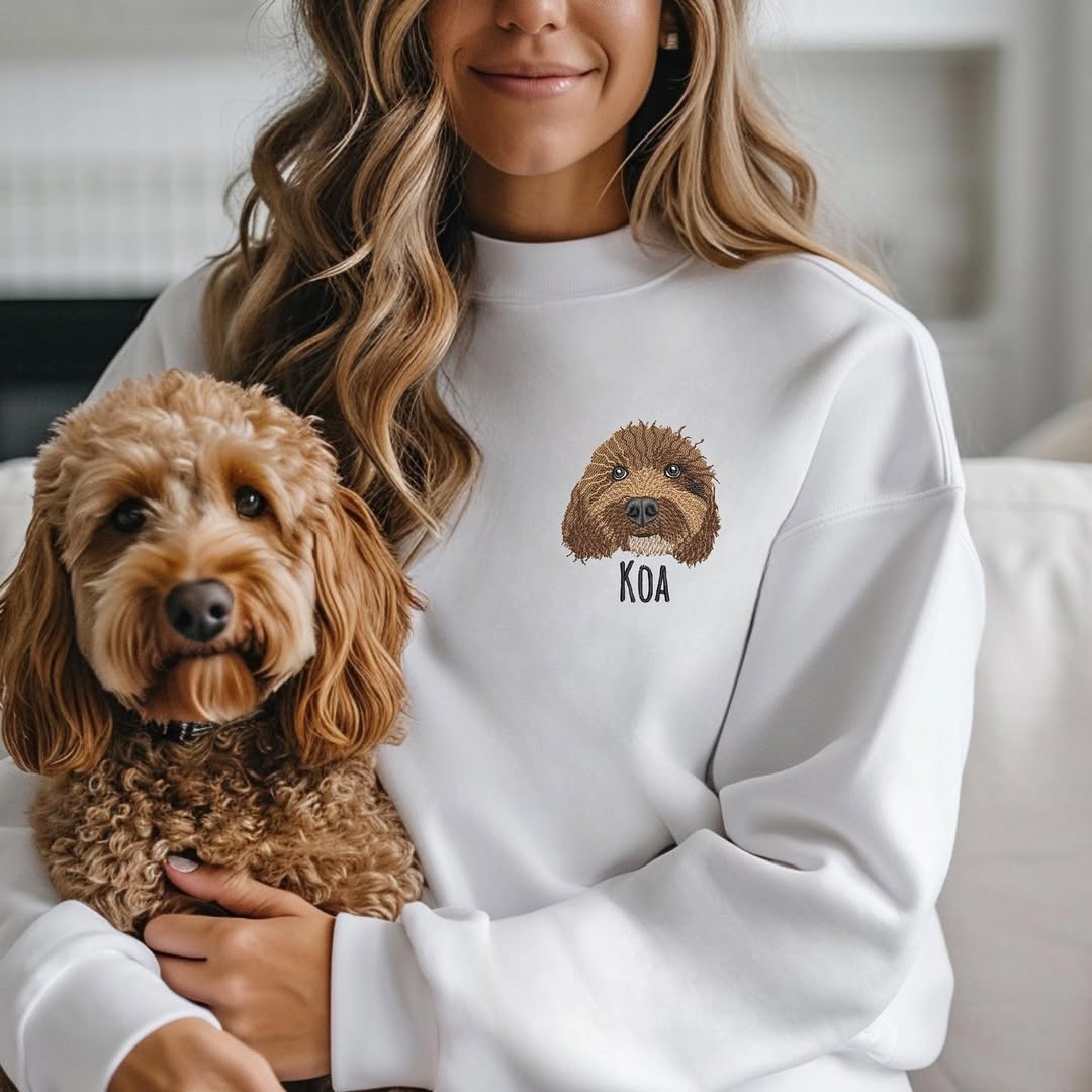 Personalized Dog Photo Hoodies - Custom Pet Name Embroidered Sweatshirts - Dog Owner Gift