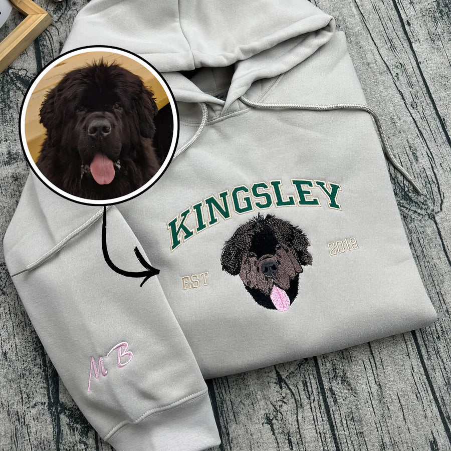 Custom Embroidered Pet Portrait Crewneck Sweatshirt, Unique Pet Gift