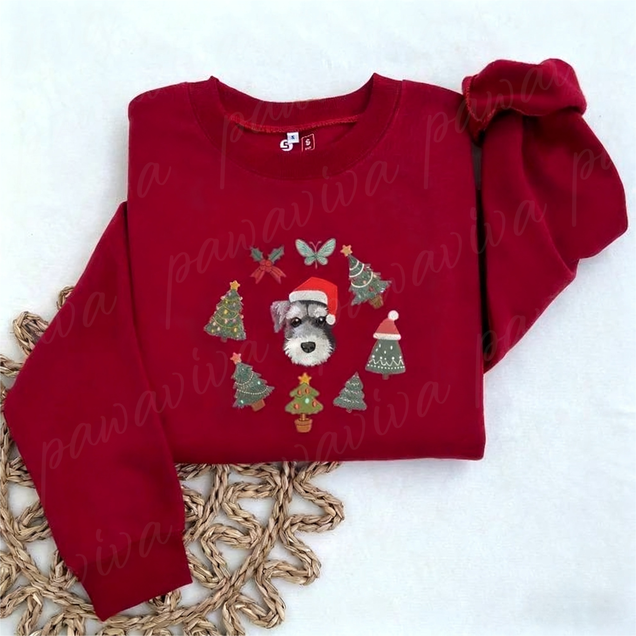 Custom Pet Portrait Christmas Sweatshirt with Festive Embroidered Elements
