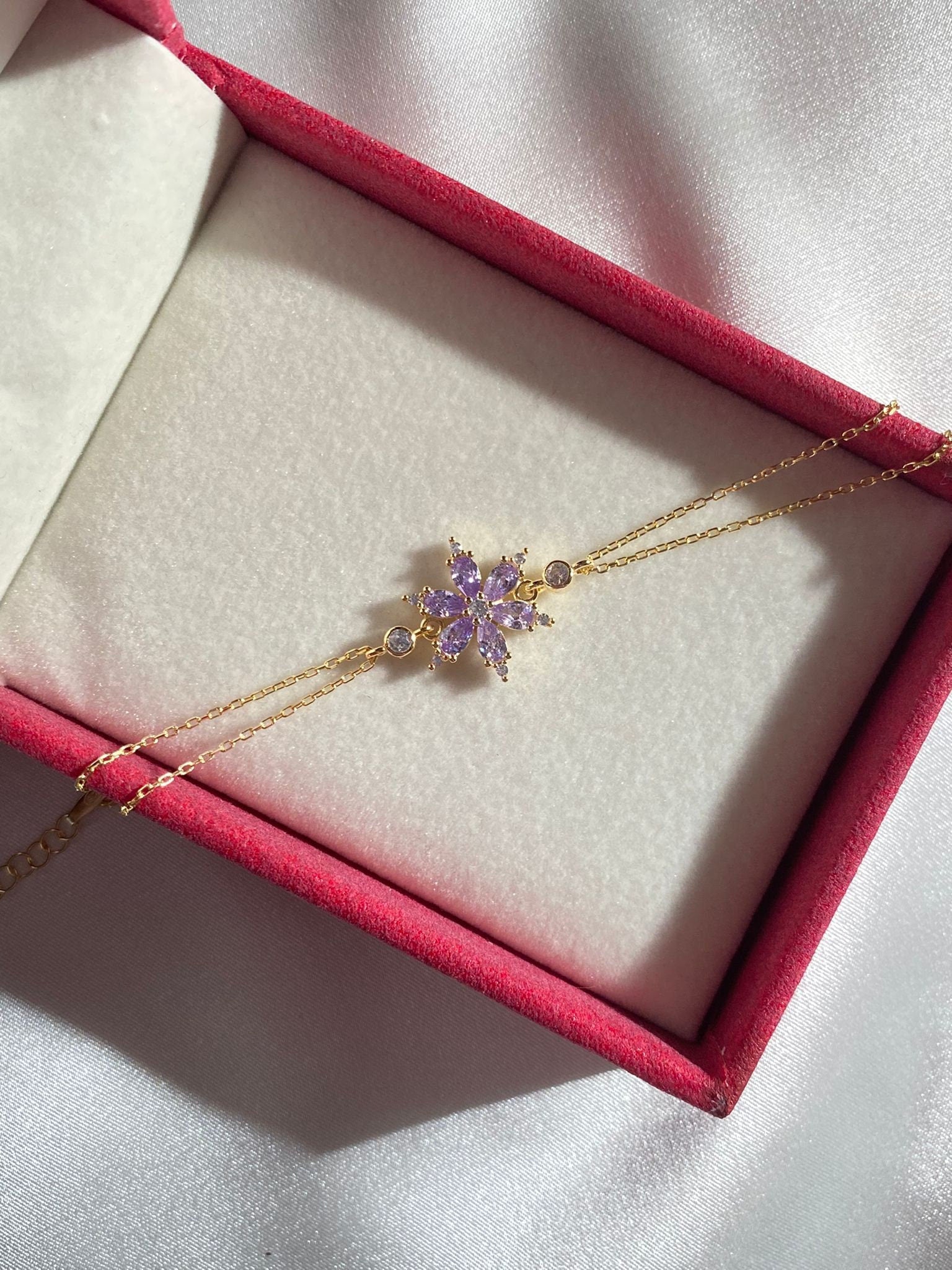 925 Sterling Silver Birth Flower Aster Bracelet, Birthstone Flower, Birth Month Flower, September Birth Flower Bracelet, Floral Jewelry