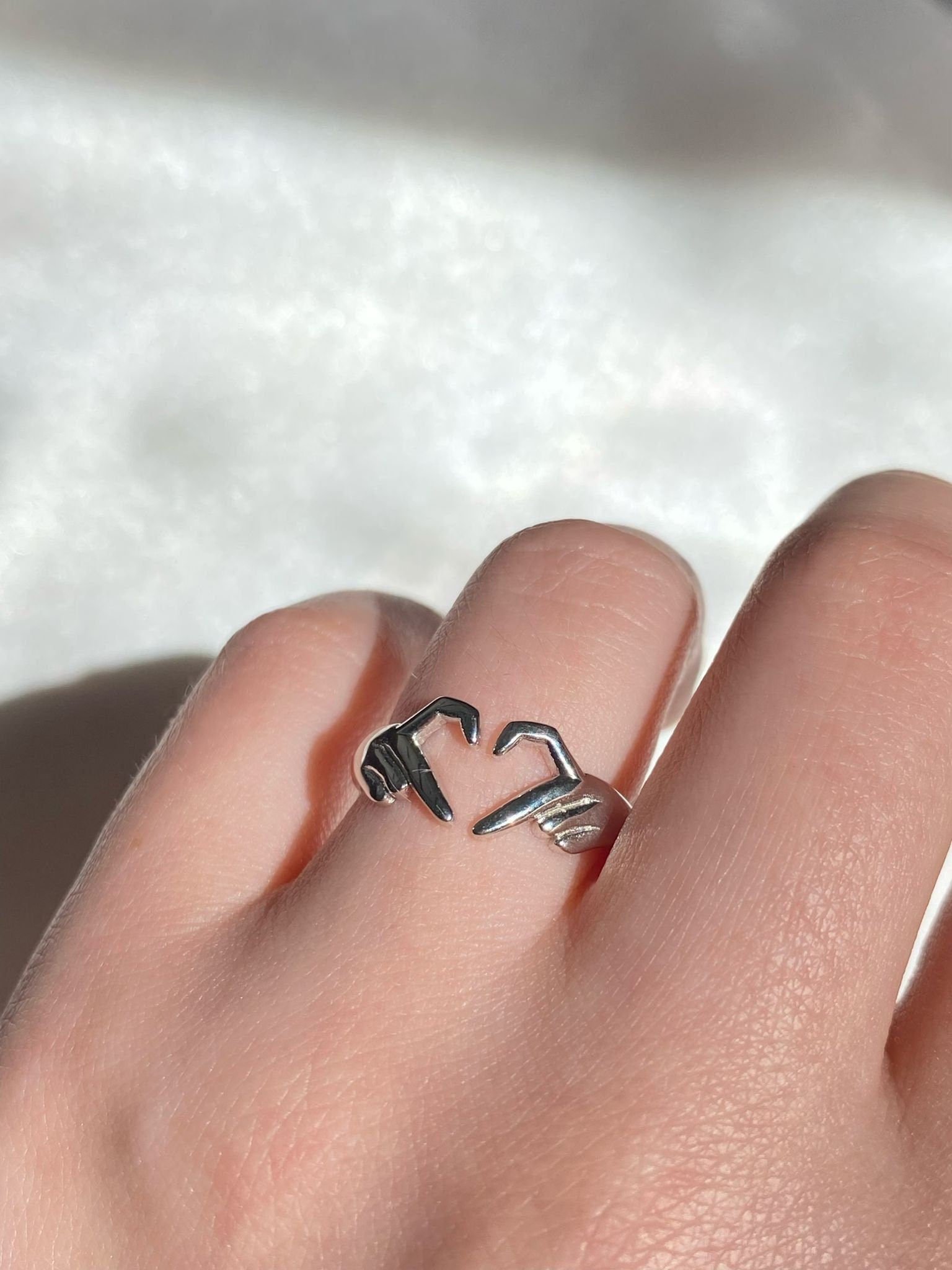 925 Sterling Silver Forever Heart Ring, Heart Sign Hug Ring, Hand Heart Ring, Heart Ring for Women, Aesthetic Rings For Women, Love Ring