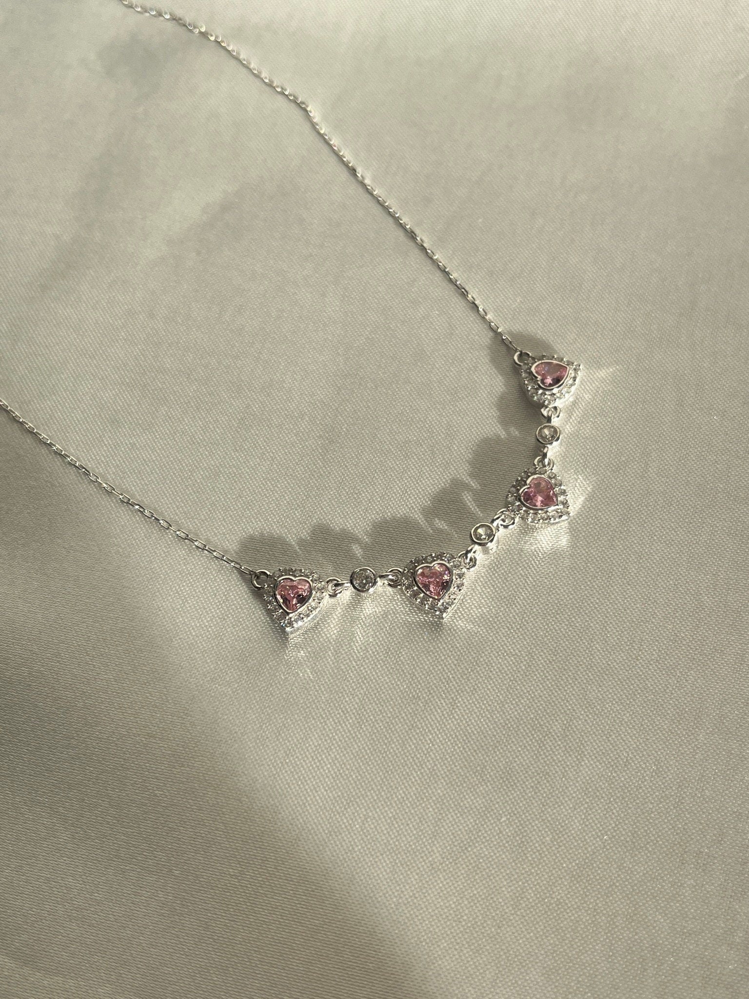 925 Sterling Silver Pink Heart Necklace, Glamy Necklace, Pretty Necklace Gift