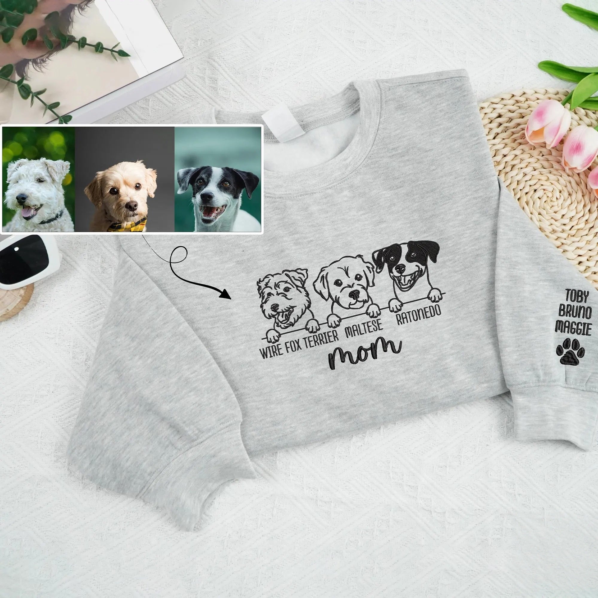 Embroidered Pet Outline Sweatshirt Hoodie With Pet Names Gift For Dog Mom Pet Lovers