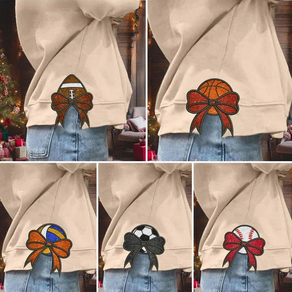 Custom Glitter Sports Hoodie with Bow Decoration 🎄 Holiday Gift for Mom