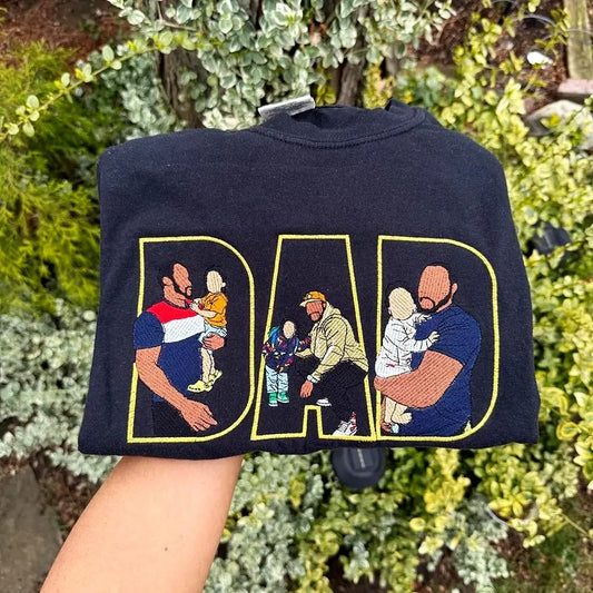 Custom Photo Portrait Embroidery Sweatshirt/Hoodie | Portrait From Photo | Memorial Shirt for Dad