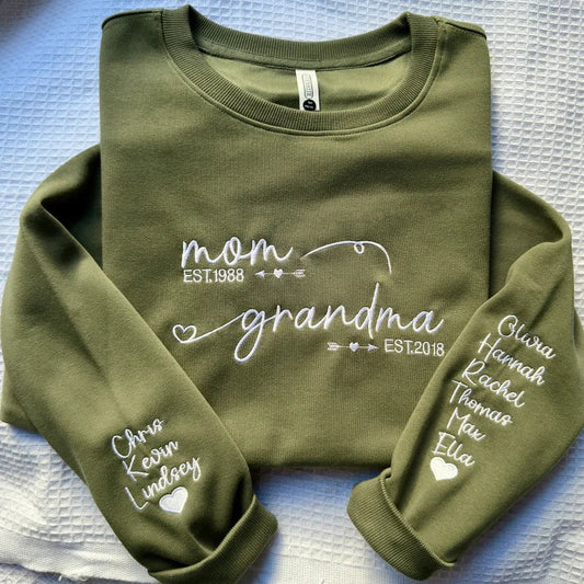 Custom Embroidered Mom Grandma Est Year Sweatshirt