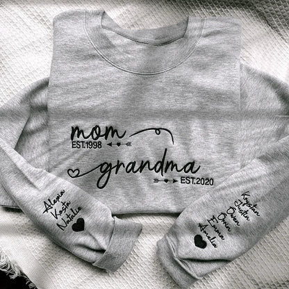 Custom Embroidered Mom Grandma Est Year Sweatshirt