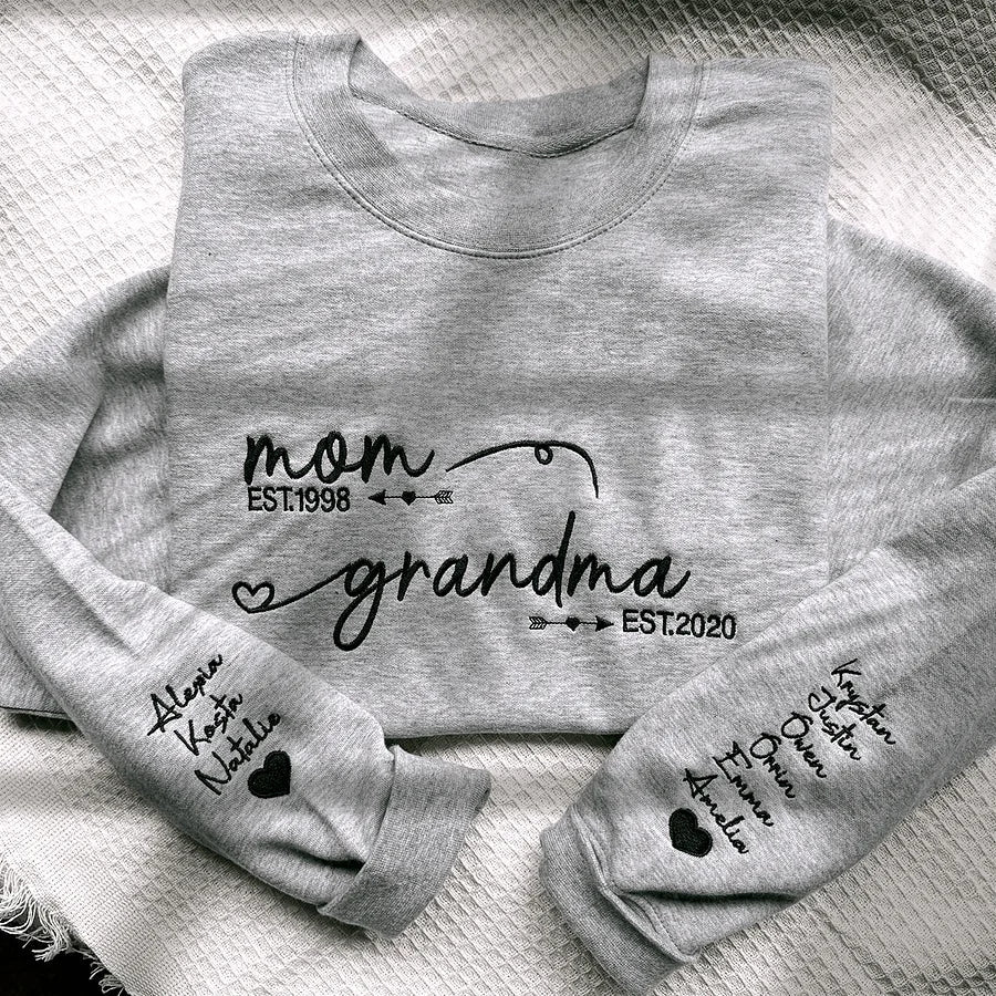 Custom Embroidered Mom Grandma Est Year Sweatshirt