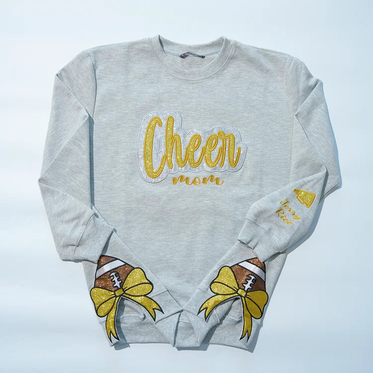 Custom Glitter Sports Hoodie with Bow Decoration 🎄 Holiday Gift for Mom