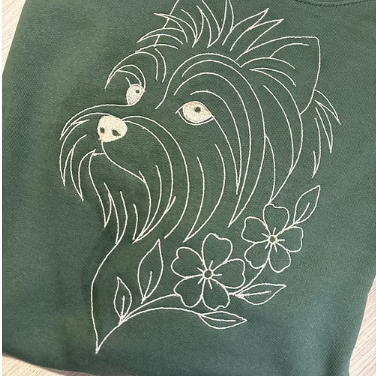 Pet Portrait Outline Embroidered Sweatshirt with Floral Details