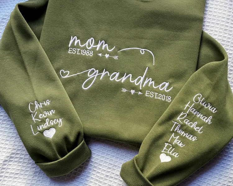 Custom Embroidered Mom Grandma Est Year Sweatshirt