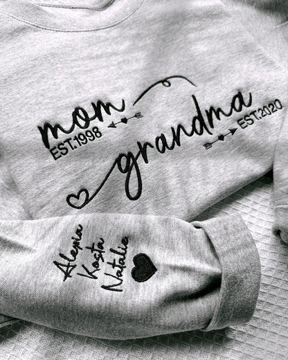 Custom Embroidered Mom Grandma Est Year Sweatshirt