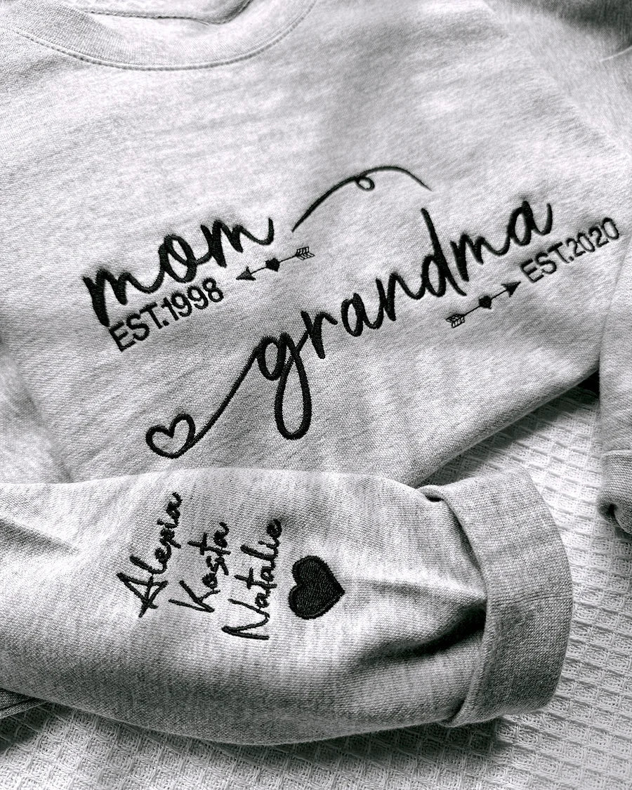 Custom Embroidered Mom Grandma Est Year Sweatshirt