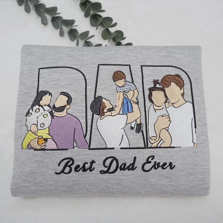 Custom Photo Portrait Embroidery Sweatshirt/Hoodie | Portrait From Photo | Memorial Shirt for Dad