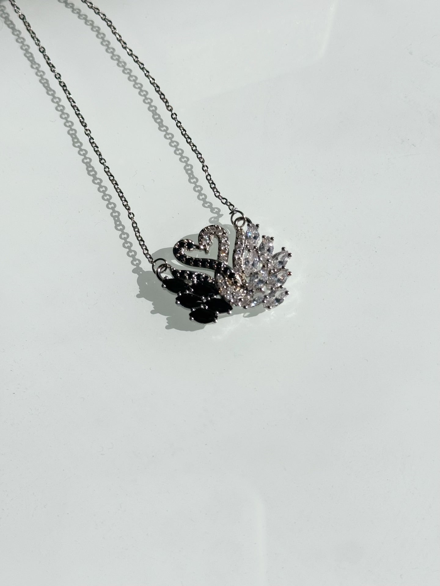 Stainless Steel Black & White Love Swan Necklace