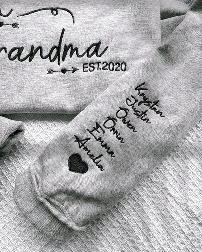 Custom Embroidered Mom Grandma Est Year Sweatshirt