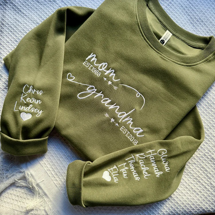 Custom Embroidered Mom Grandma Est Year Sweatshirt