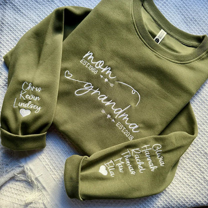 Custom Embroidered Mom Grandma Est Year Sweatshirt