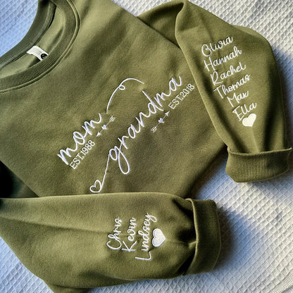 Custom Embroidered Mom Grandma Est Year Sweatshirt