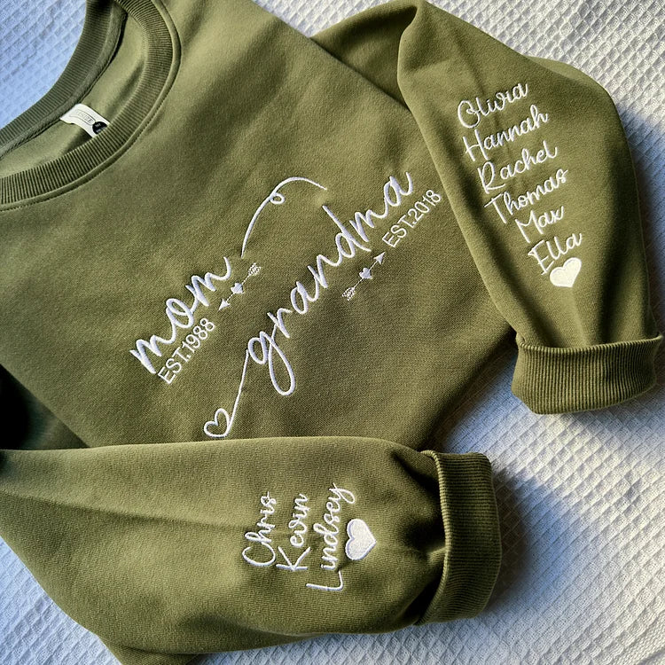 Custom Embroidered Mom Grandma Est Year Sweatshirt