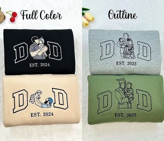 Custom Photo Embroidered Sweatshirt & T-Shirt for DAD, PAPA