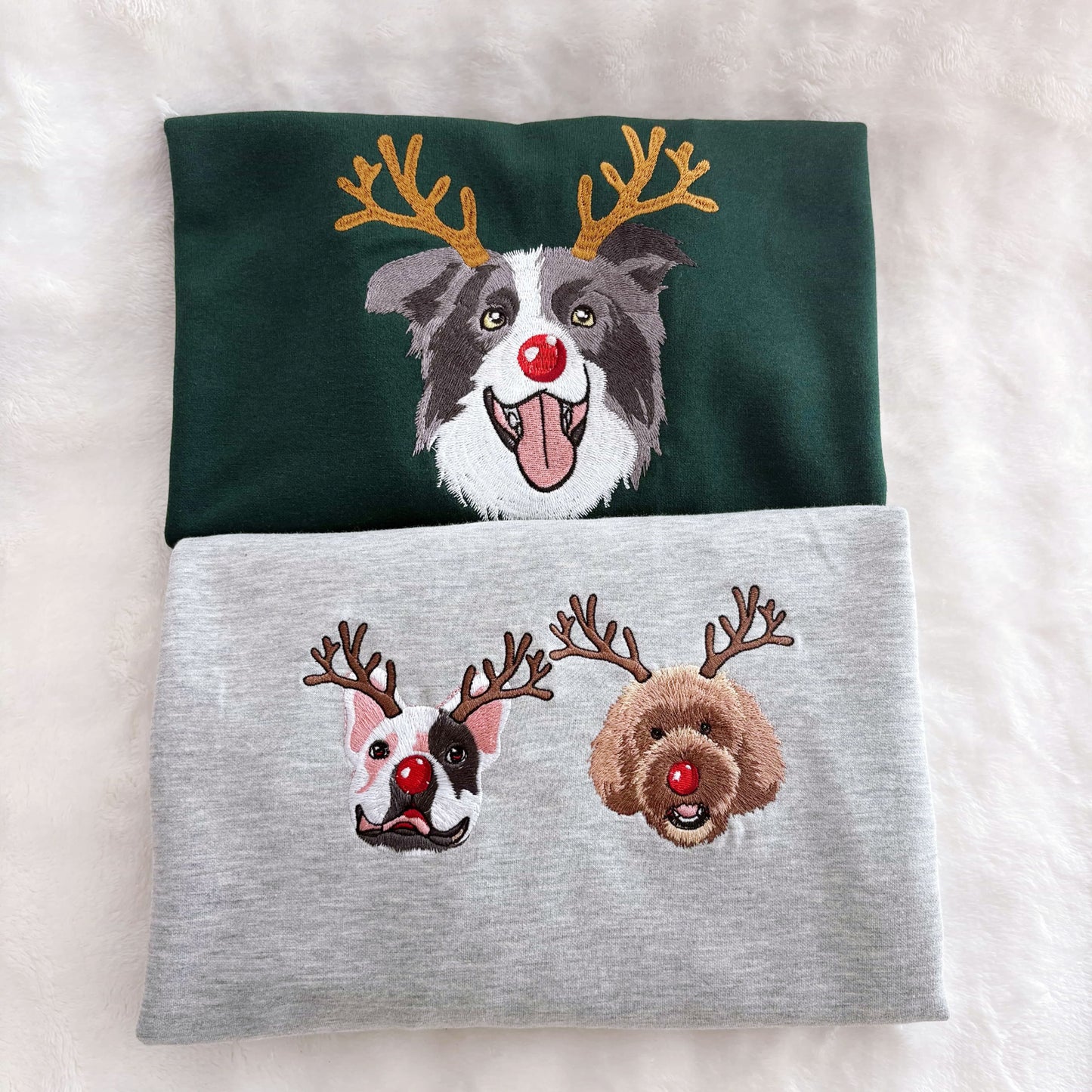 Custom Dog Embroidered Christmas Sweatshirt with Funny Reindeer Design