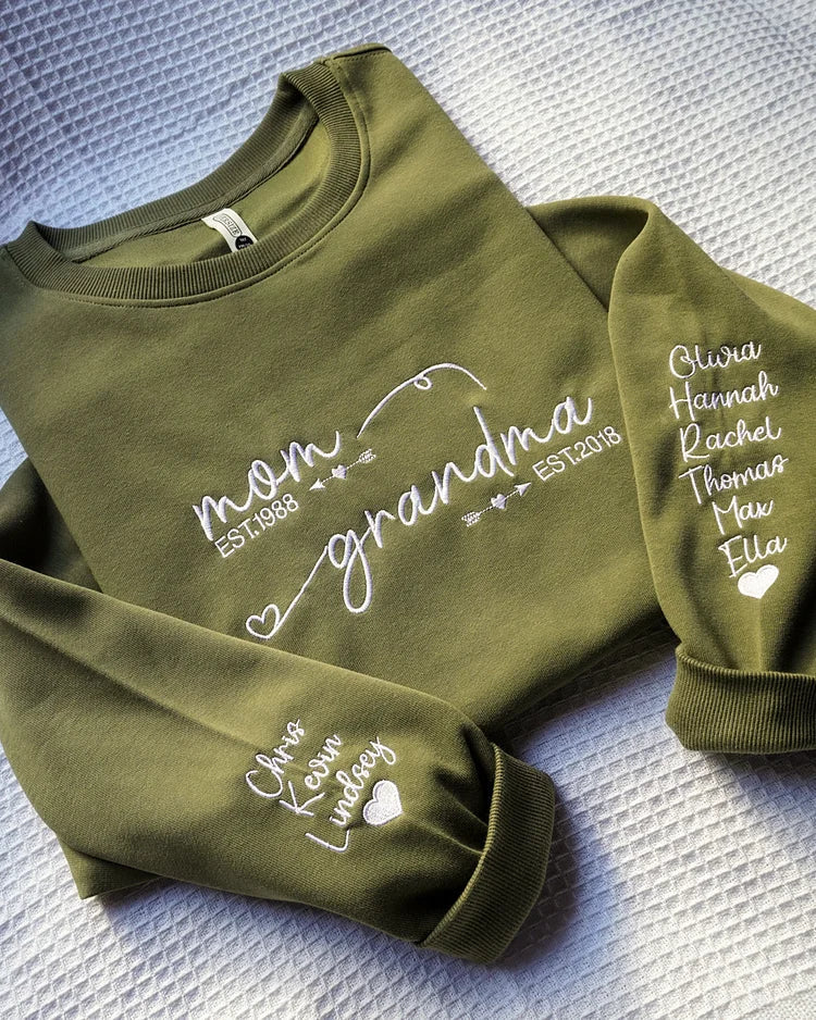 Custom Embroidered Mom Grandma Est Year Sweatshirt