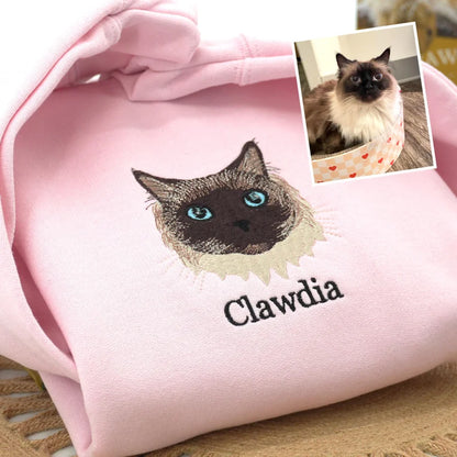 🐶🐱🐎 Full Color Pet Portrait Embroidered Sweatshirt – Custom Dog, Cat & Horse Face with Name/Date