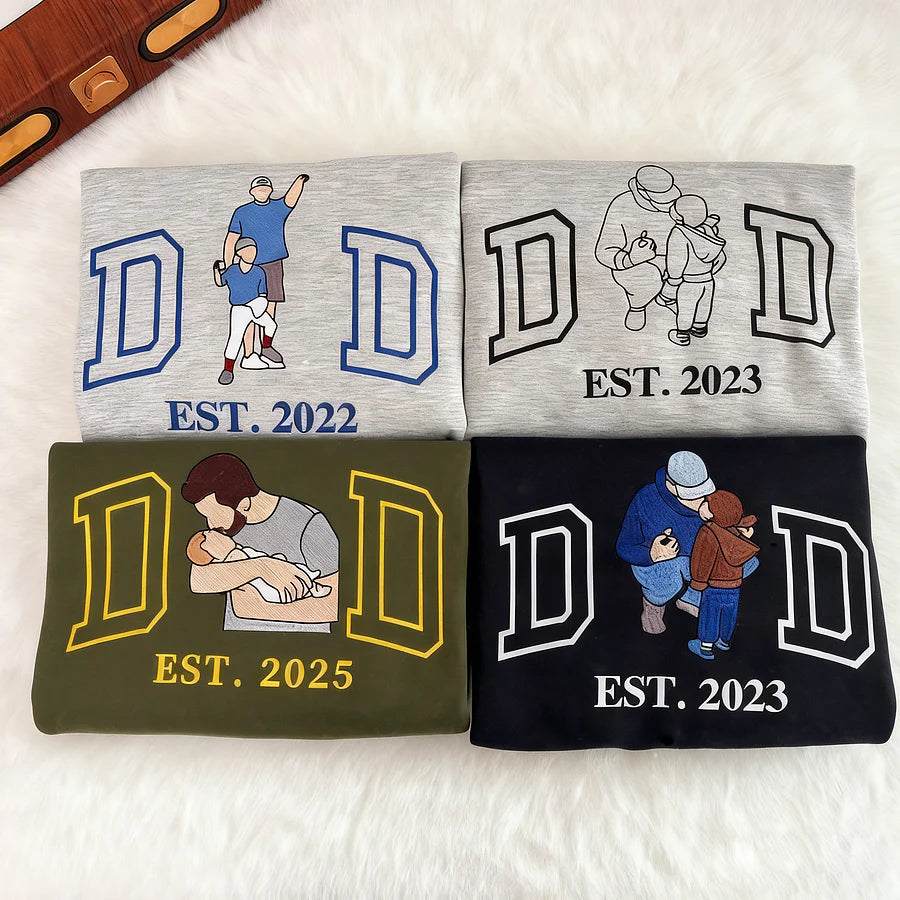 Custom Photo Embroidered Sweatshirt & T-Shirt for DAD, PAPA