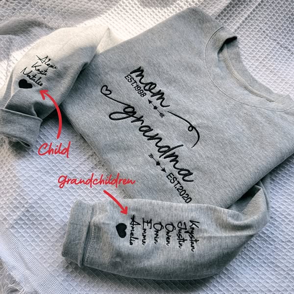Custom Embroidered Mom Grandma Est Year Sweatshirt