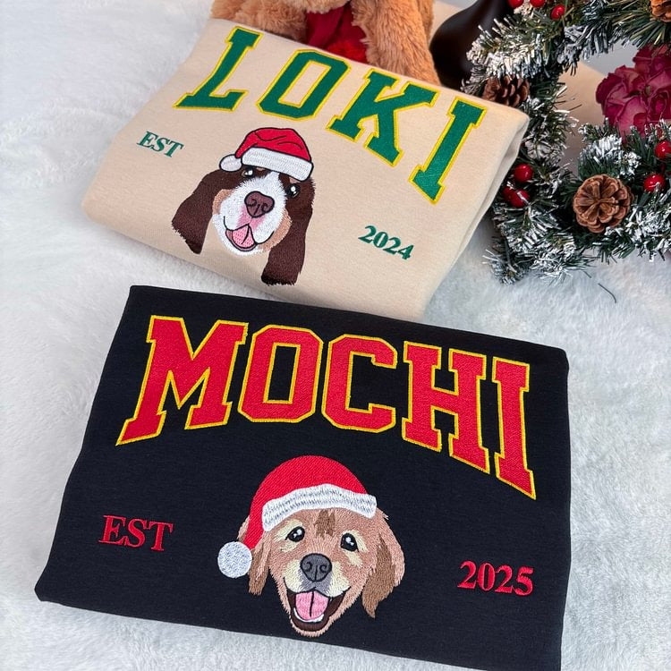 Custom Dog Embroidered Sweatshirt, Hoodie & T-Shirt, Personalized Pet Christmas Sweatshirt