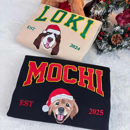 Custom Dog Embroidered Sweatshirt, Hoodie & T-Shirt, Personalized Pet Christmas Sweatshirt