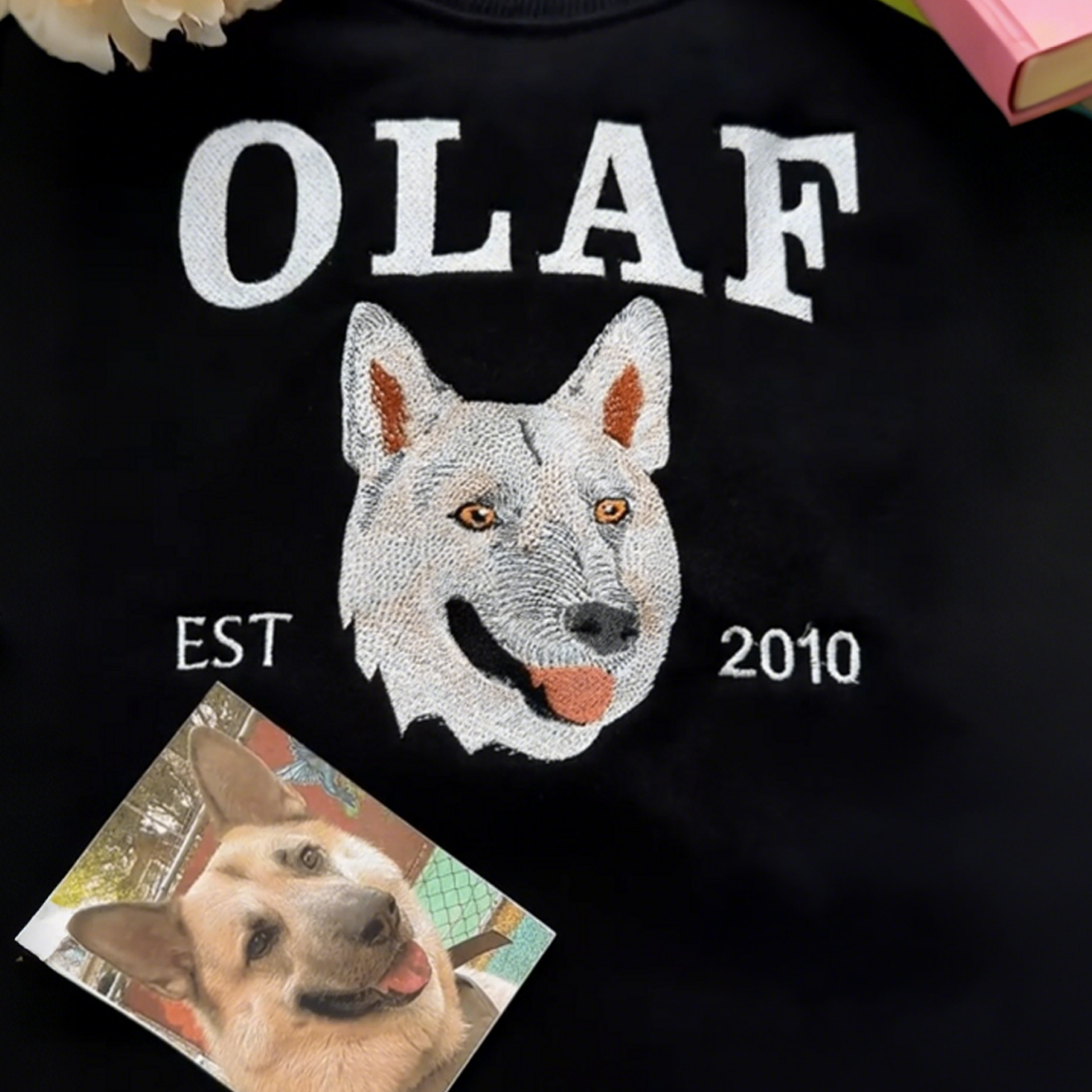 Personalized Embroidered Pet Face and Name Est T-shirt Keepsake Gift for Pet Lovers