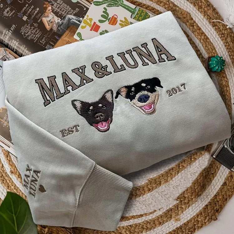 Personalized Embroidered Pet Face and Name Est T-shirt Keepsake Gift for Pet Lovers