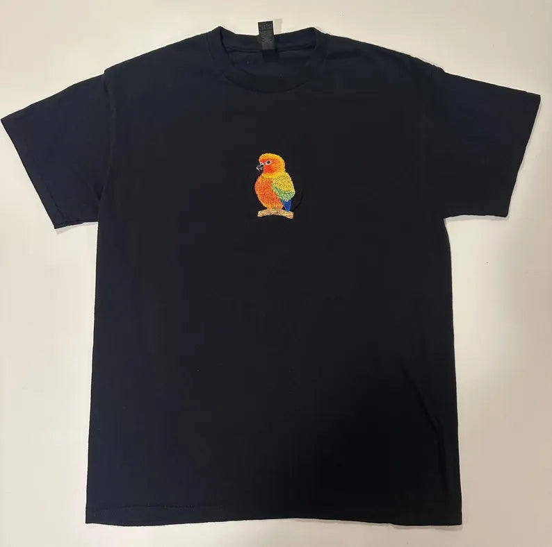 Embroidered Full-Body Parrot Portrait - Unique Gift for Bird Lovers