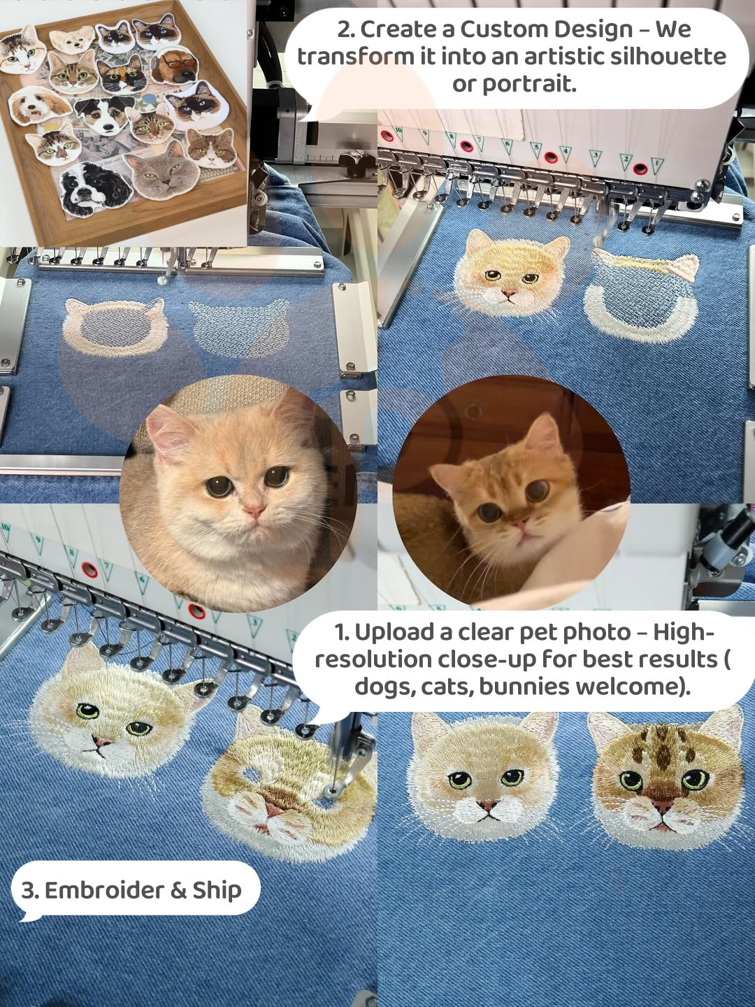 Custom Pet Embroidered T-shirt from Photo, Personalized Pet Face and Pet Name Sweatshirt or Shirt