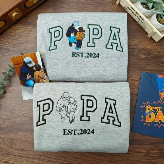 Custom Photo Embroidered Sweatshirt & T-Shirt for DAD, PAPA
