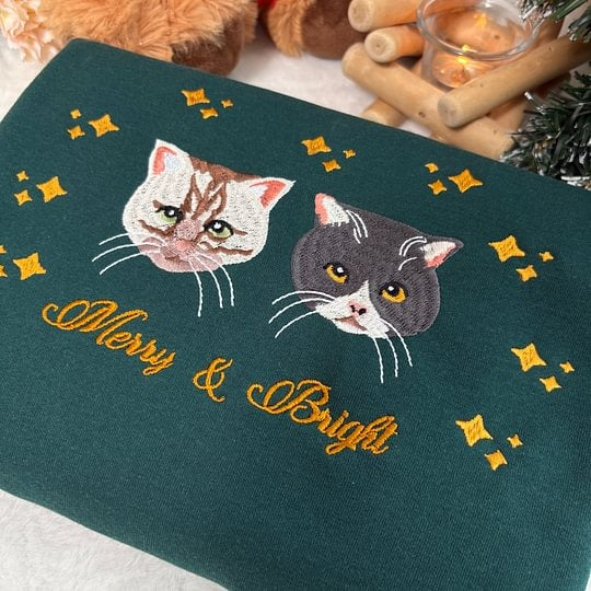 Custom Embroidered Pet Face Sweatshirt with Star Pattern