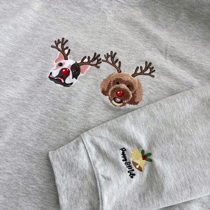 Custom Dog Embroidered Christmas Sweatshirt with Funny Reindeer Design