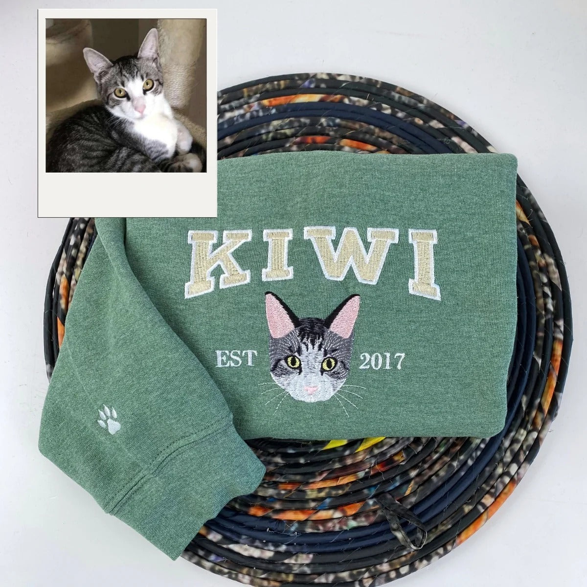 Custom Cat Portrait Varsity Hoodies - Personalized Pet Name Embroidery Sweatshirts - Cat Parent Gift