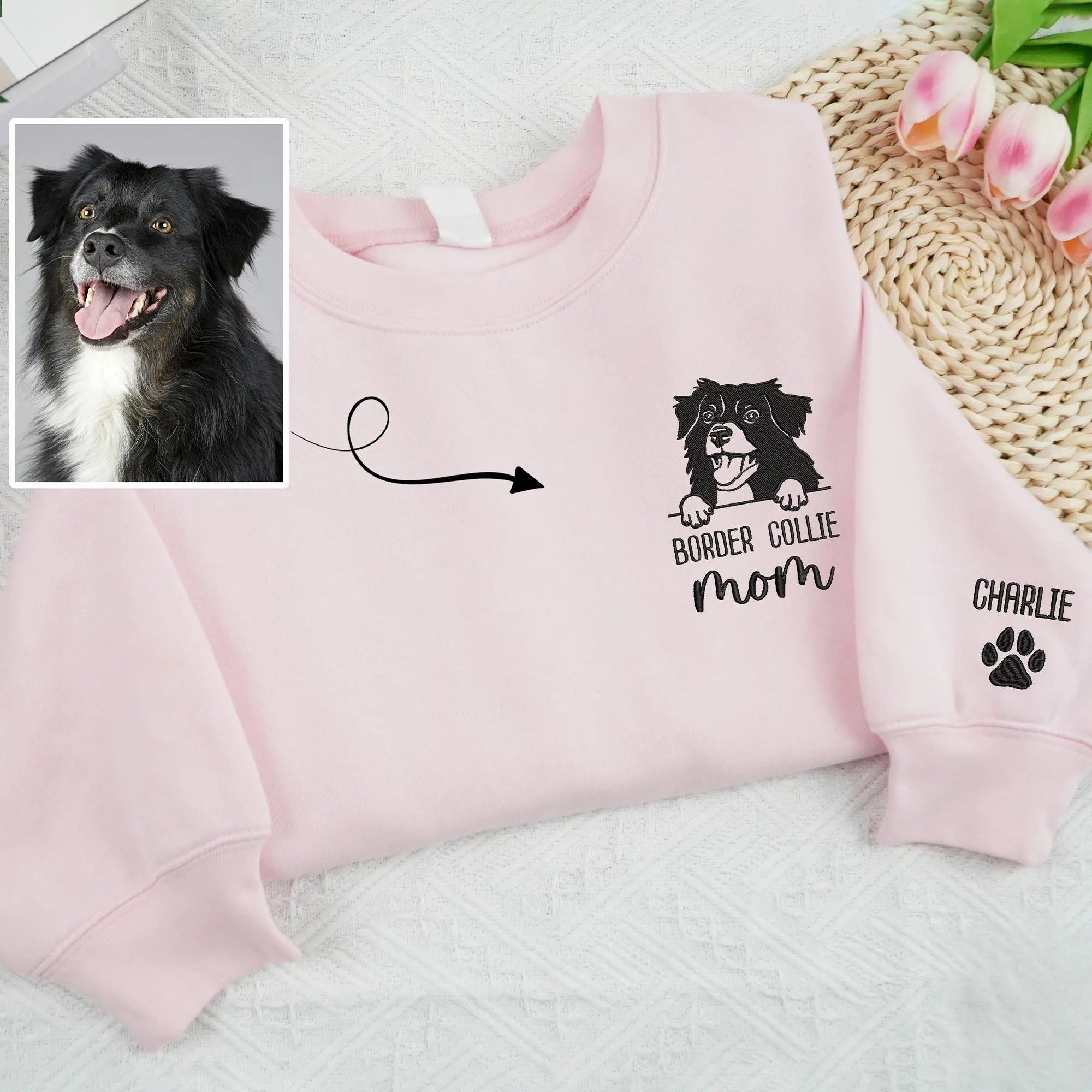 Embroidered Pet Outline Sweatshirt Hoodie With Pet Names Gift For Dog Mom Pet Lovers