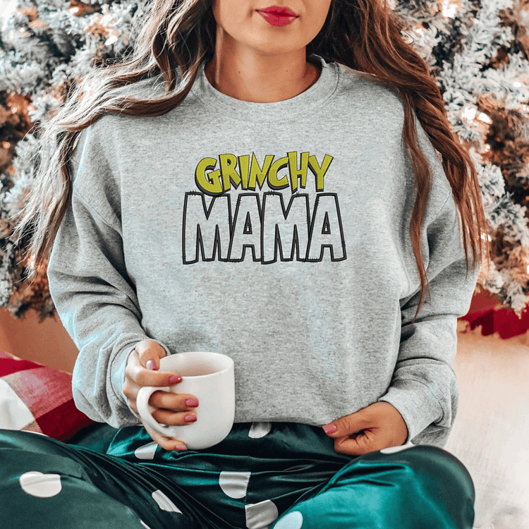 Custom Embroidered Mama Christmas Sweatshirt with Side Bow