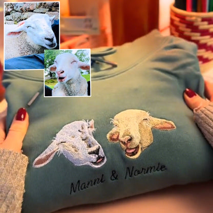 Sheep Lover Custom T-shirt – Embroidered Sheep Portrait Hoodie – Personalized Sheep Owner Gift