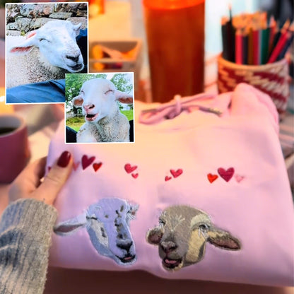 Sheep Lover Custom T-shirt – Embroidered Sheep Portrait Hoodie – Personalized Sheep Owner Gift